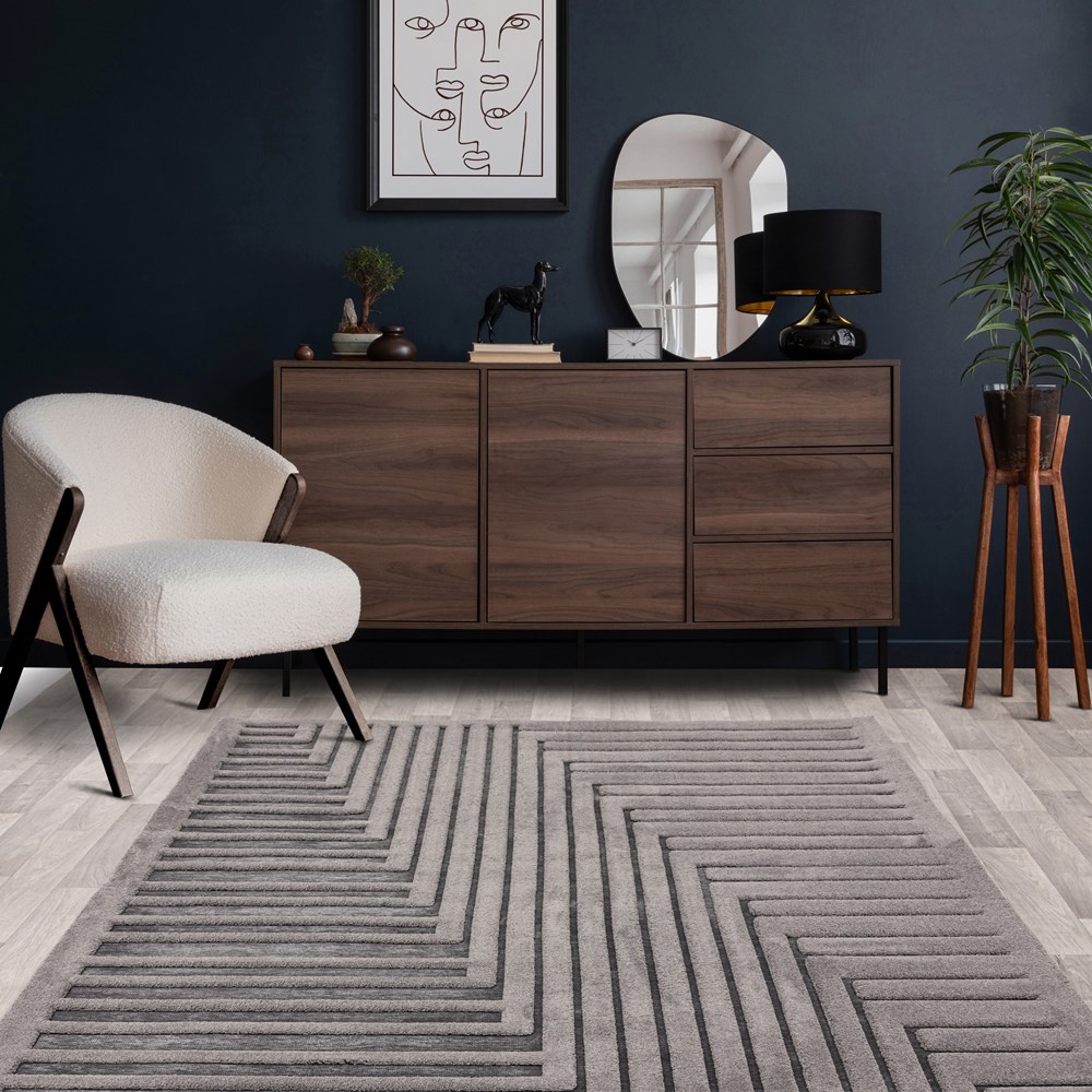 Valley Connection Geometric 3D Rug in Charcoal Grey